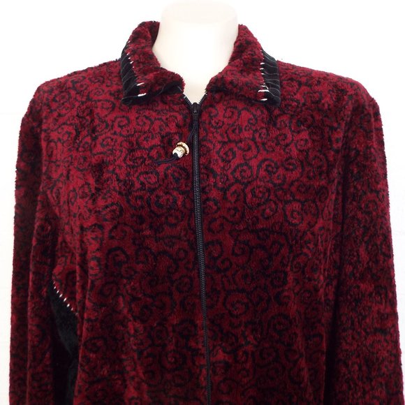 K.D.Spring M L burgundy black chenille swirl print zip front casual jacket - Picture 3 of 4